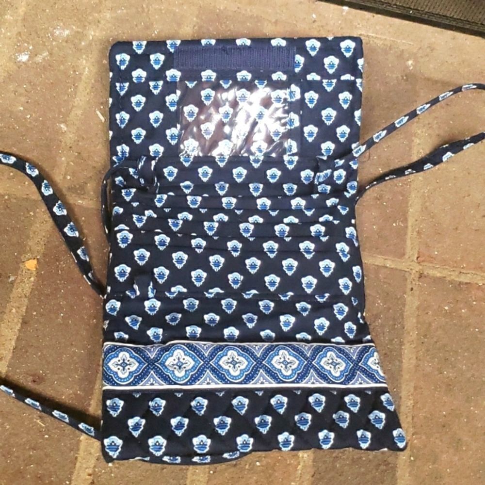 Vera Bradley Nantucket Trifold Wallet Checkbook Crossbody Removable Strap Navy - Picture 5 of 7